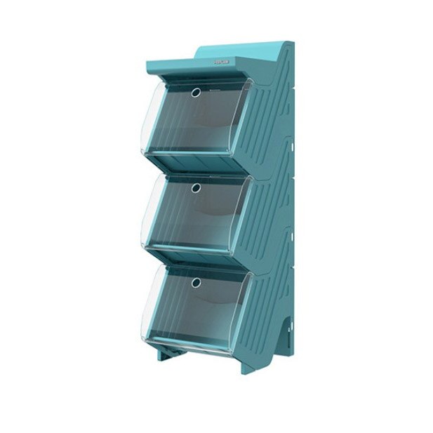 CellDeal Large Thick Plastic Shoe Box Detachable Folding Shoe Boxes Storage Shoe Cabinet Shoe Storage Shoe Organizer Shoe Rack: Blue 3 Layers