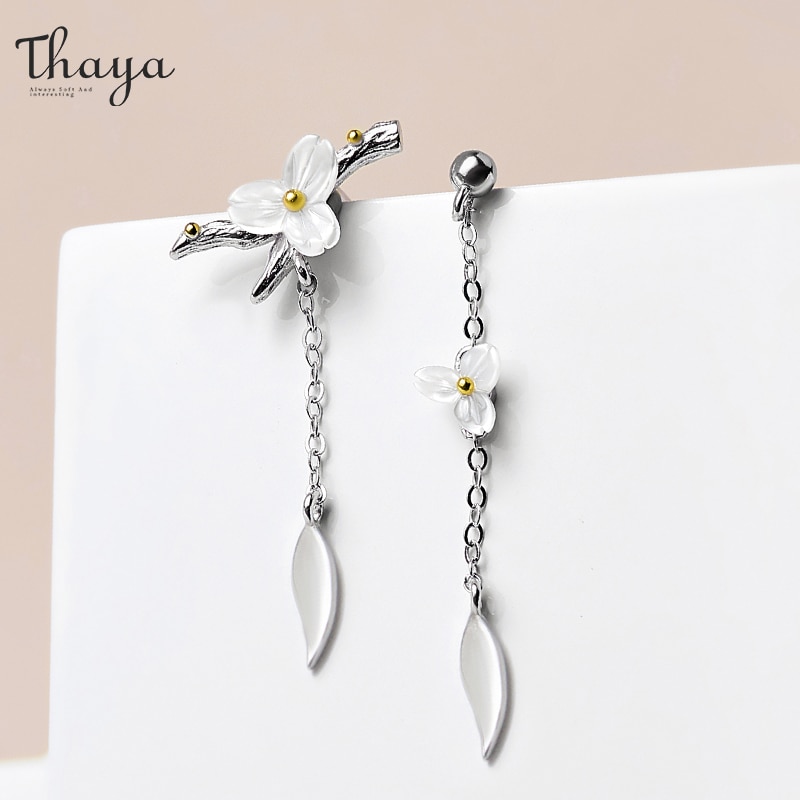 Thaya Summer Flower Jewelry Sets 925 Sterling Silver Natural Shell Ring Earring Sets for Original Women Jewelry