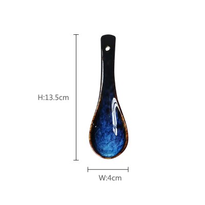 Deep Blue Ceramic Dinner Soup Spoon Ketchup Sauce Dish Spoon