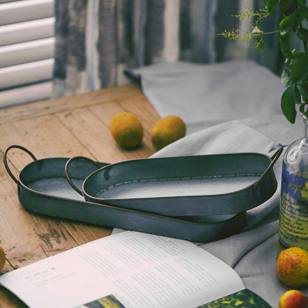 Retro Metal Storage Tray Old Wrought Iron Bread Basket Dessert Cake Fruit Container Plate Handle Kitchen Restaurant Table Decor