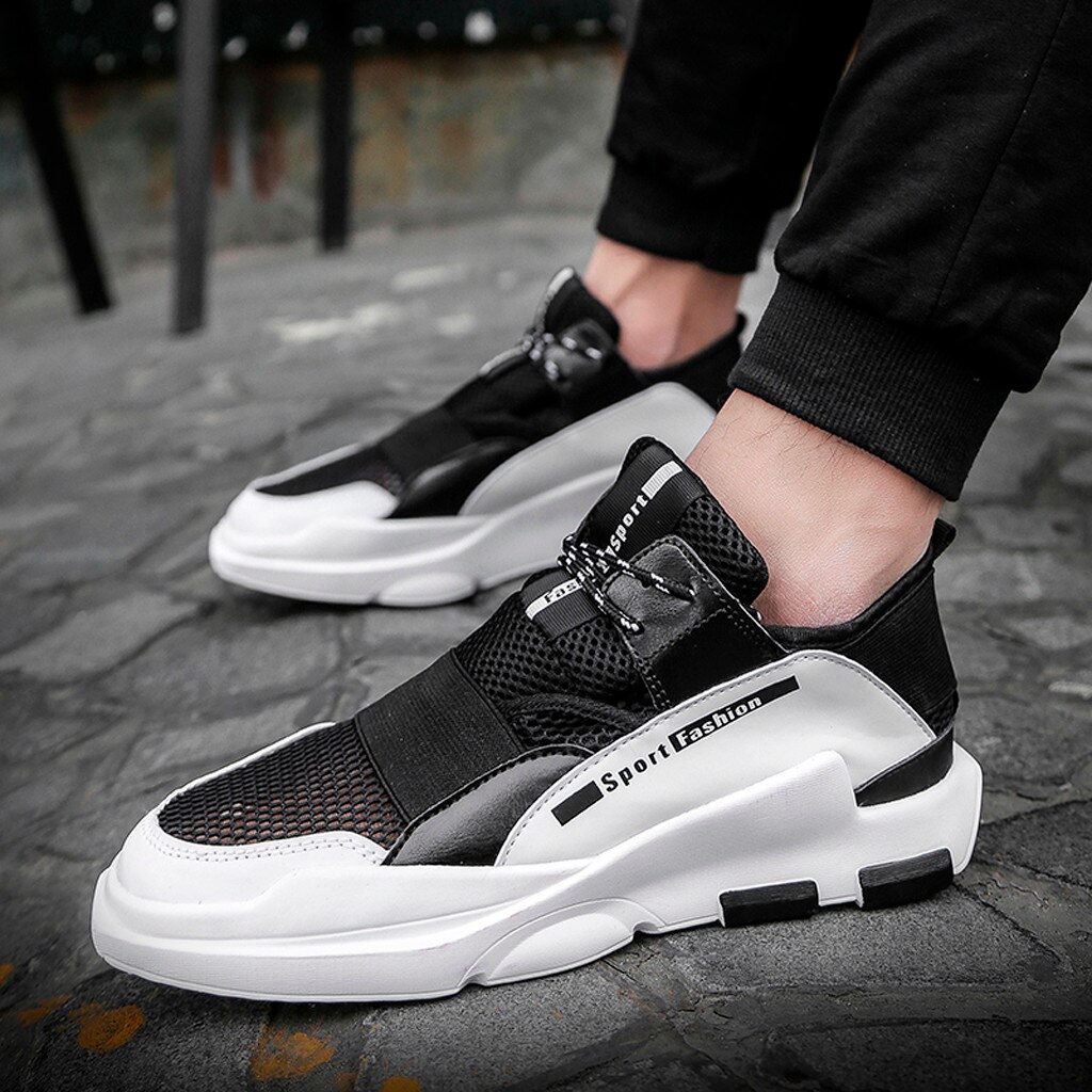 Breathable Shoes for Men Comfortable Mesh Sports Sneakers Male Black Red White Athletic Footwear Zapatillas #D