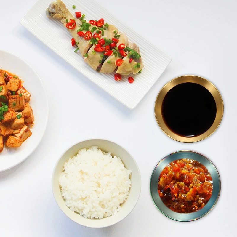 Plato de condimentos redondo de acero inoxidable, olla , cuenco para inmersión, taza pequeña para salsa de comida, vinagre de Sushi, platillo de soja, contenedor para aperitivos Tra