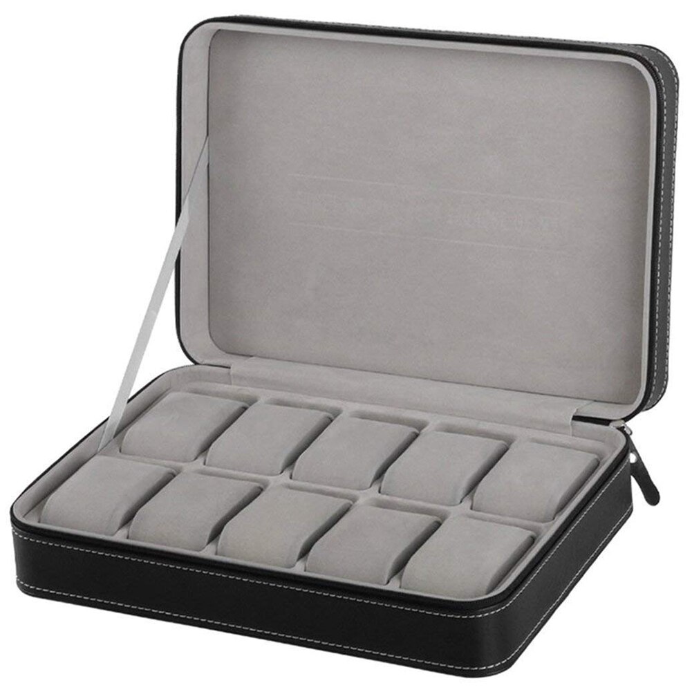 Cofanetto portatile in pelle PU con Organizer per scatola da orologio con cerniera, stile classico, 10 griglie, espositore per bracciale multifunzione