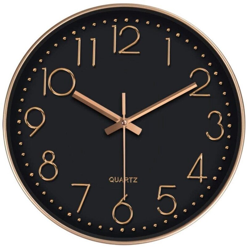 Wall Clock Battery Operated, Silent &amp; Large Wall Clocks for Living Room Kitchen Decor,Modern Style &amp; Easy to Read: Black   Rose Gold