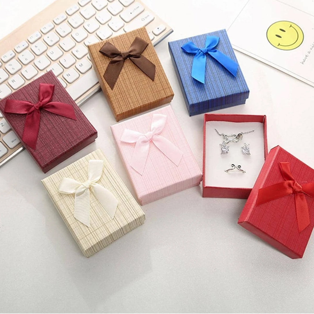 1 PC Plaid Pattern Bow Decor Jewelry Box For Women For Jewelry Packaging