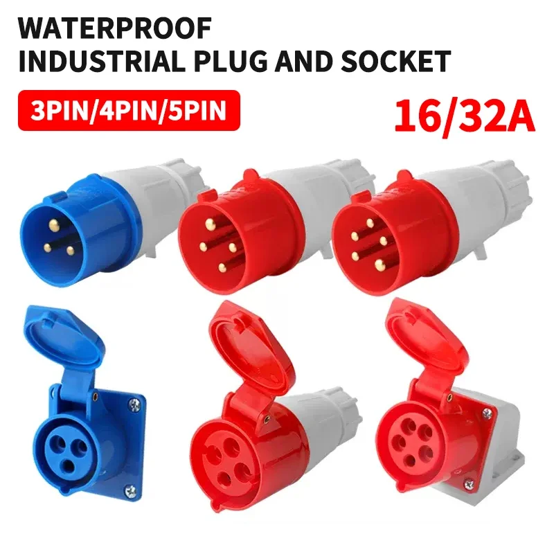 5 Stuks Industriële Stekker En Stopcontact Waterdichte Connector 3pin 4pin 5pin 16a/32a Waterdichte Elektrische Aansluiting Muurbevestiging