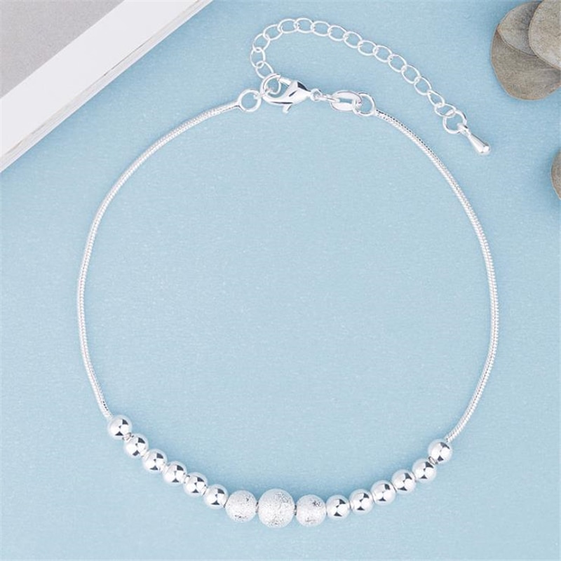 KOFSAC-tobilleras de plata fina para mujer, joyería de playa, brazalete de cuentas esmeriladas, pulseras para niñas, de verano 925