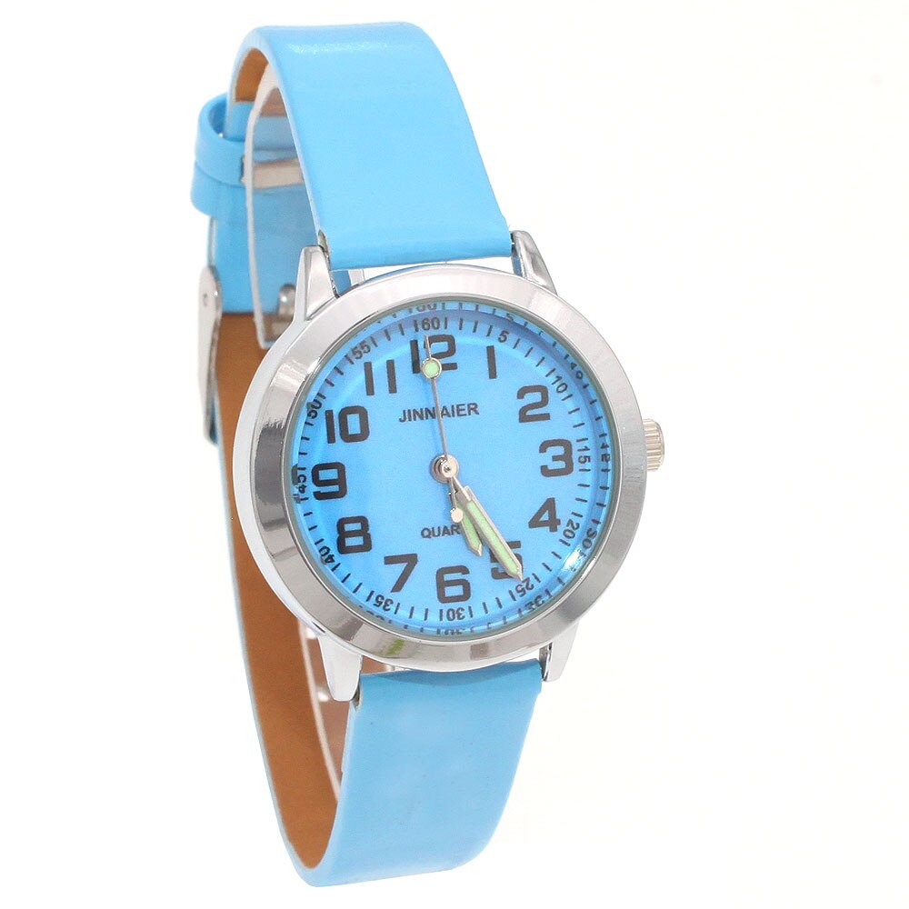 Aangekomen kinderen mooie eenvoudige quartz horloge jongens en meisjes schattige kleurrijke wijzerplaat leren tijd leren klok: Blauw