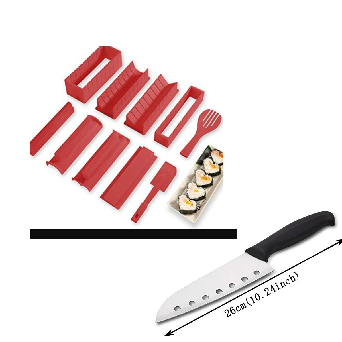 3/10/11Pcs/Set Sushi Maker Equipment Kit,Japanese Rice Ball Cake Roll Mold Sushi Multifunctional Mould Making Sushi Tools: 11Pcs-Red