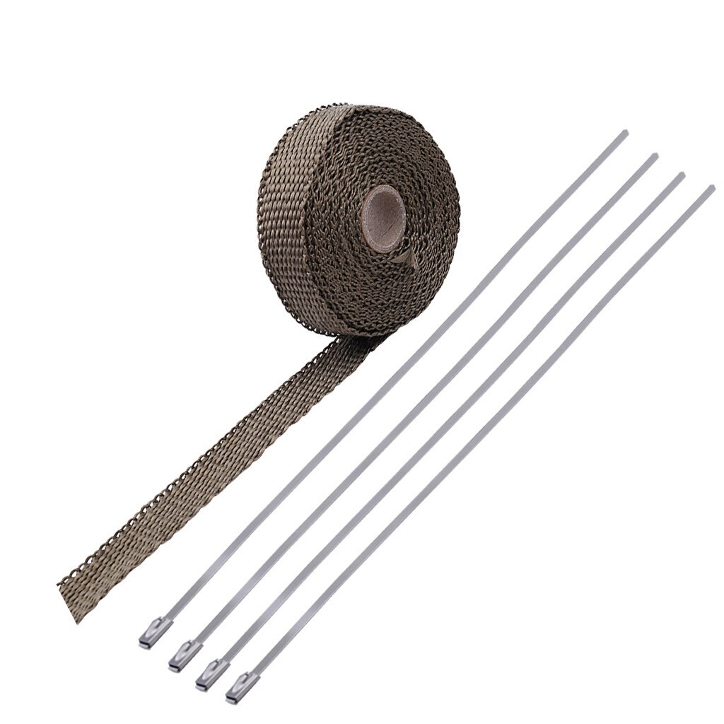 2.5CM 5M Roll Fiberglass Exhaust Header Pipe Heat Wrap Tape 4 Ties Kit Maintains temperature to 2000 degrees 6 color CB