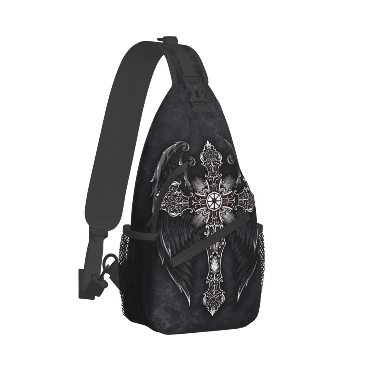 Kreuz Kreuzigung Umhängetasche Sport Kreuz mit schwarzen Flügeln Brusttasche unisex Frauen Mann Schulter Rucksäcke reisen