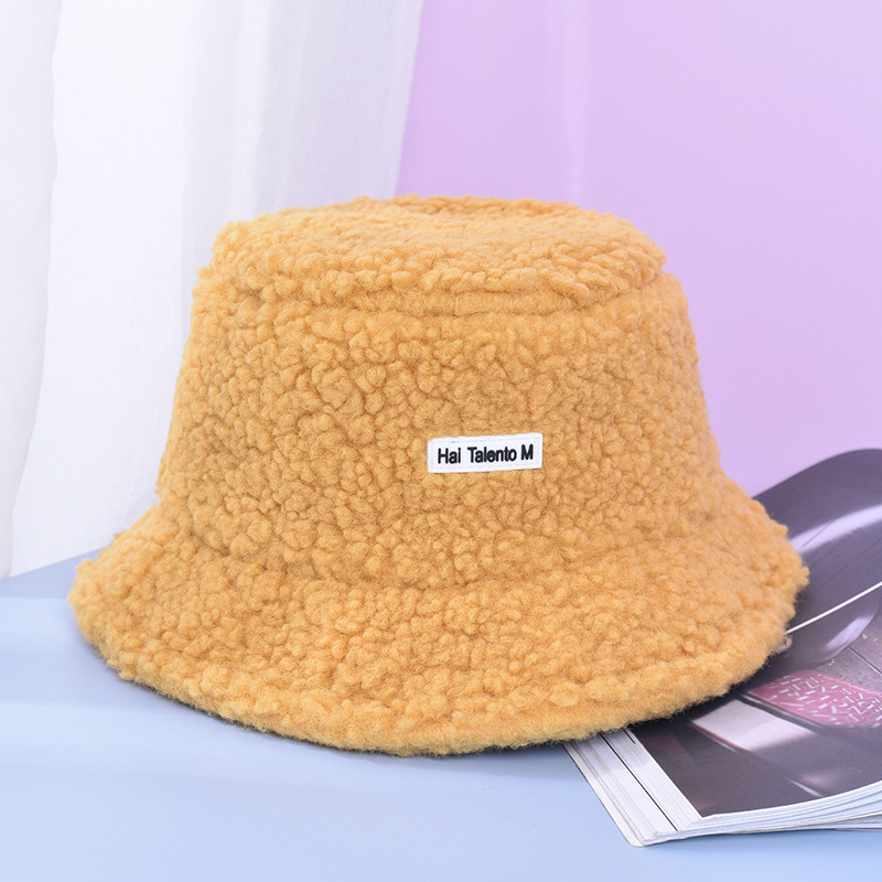 Lamb Wool Faux Female Hat Fur Warm Female Hat Faux Fur Winter Women&#39;s Bucket Hat Fisherman Outdoor Sun Hat Panama Lady Hat Cap: Yellow