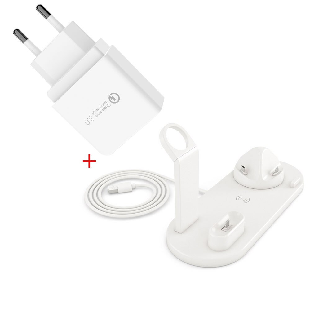Draadloze Oplader Telefoon Houder Stand Dock Station Voor Apple Horloge Serie 5 4 3 2 Iphone 11 Pro Max XS MAX XR 8 X IWatch Airpods: White EU Plug