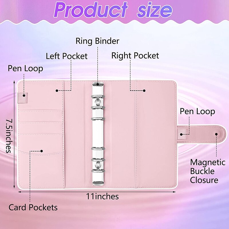 Ring Binder, A6 PU Leather Refillable 6 Round Ring Binder Cover, Saving Wallet, Notepad and Meeting Notebook Cover for Travel, Writing, Notebook Diary (Bubble Pink Ring Binder, A6 PU Leather Refillable 6 Round Ring Binder Cover, Saving Wallet, Notepad and Meeting Notebook Cover for Travel, Writing, Notebook Diary (Bubble Pink