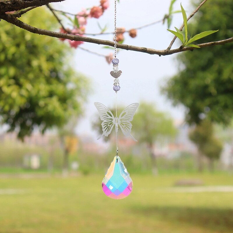 Crystal Wind Chime Catchers Ornament Outdoor Garden butterfly Windchime Window Hanging Light Catching Pendant Room Decor