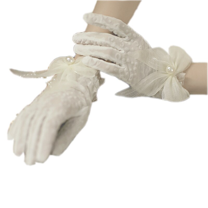 Guantes de encaje de dedo blanco corto para dama de honor, manoplas de actuación para de baile, boda, dama de honor,