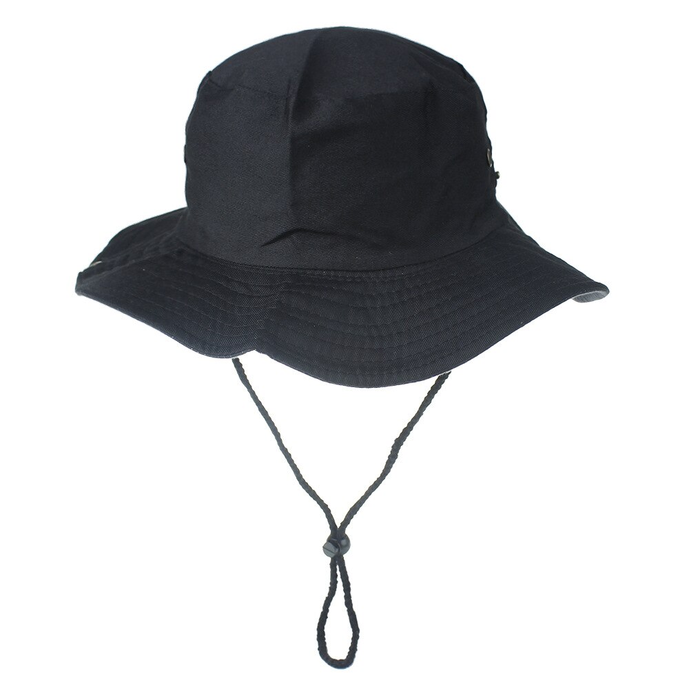 Men Women Big Brim Fisherman Hats Sun Beach Caps Protection Bucket Hat With String Fisherman Cap Unisex Hat: Black