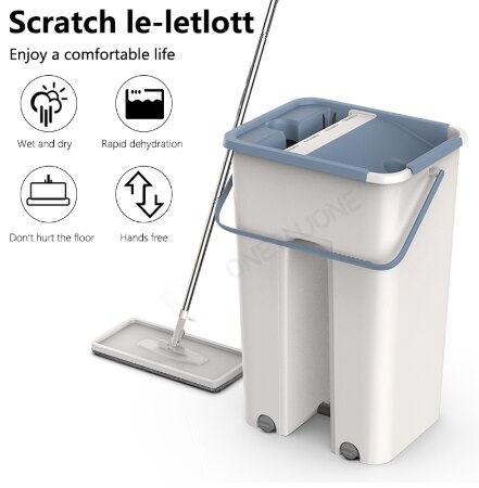 Flat squeeze mop and bucket, self-wringing, hands-free mop, microfiber mops, floor cleaning tools, wet/dry for hardwood, laminate, and tiles