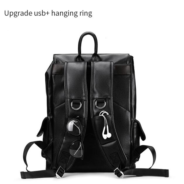 LIELANG Rucksäcke Männer Leder Rucksack Für Männlichen Doppel Schulter Reisetaschen für Jugendliche USB Ladung Wasserdichte Rucksack männer: Schwarz USBD Schnalle