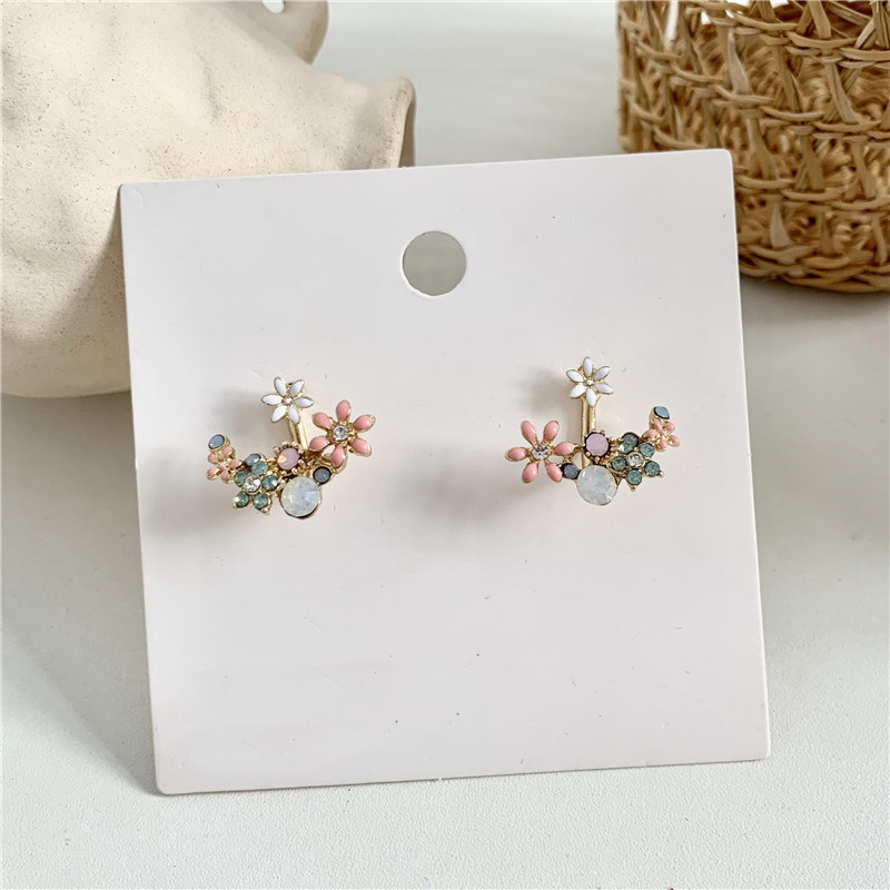 Nueva joyería de novedosa coreana, pendientes bonitos y frescos con forma de gota de aceite y flor, pendientes de cristal para mujer, de joyas de