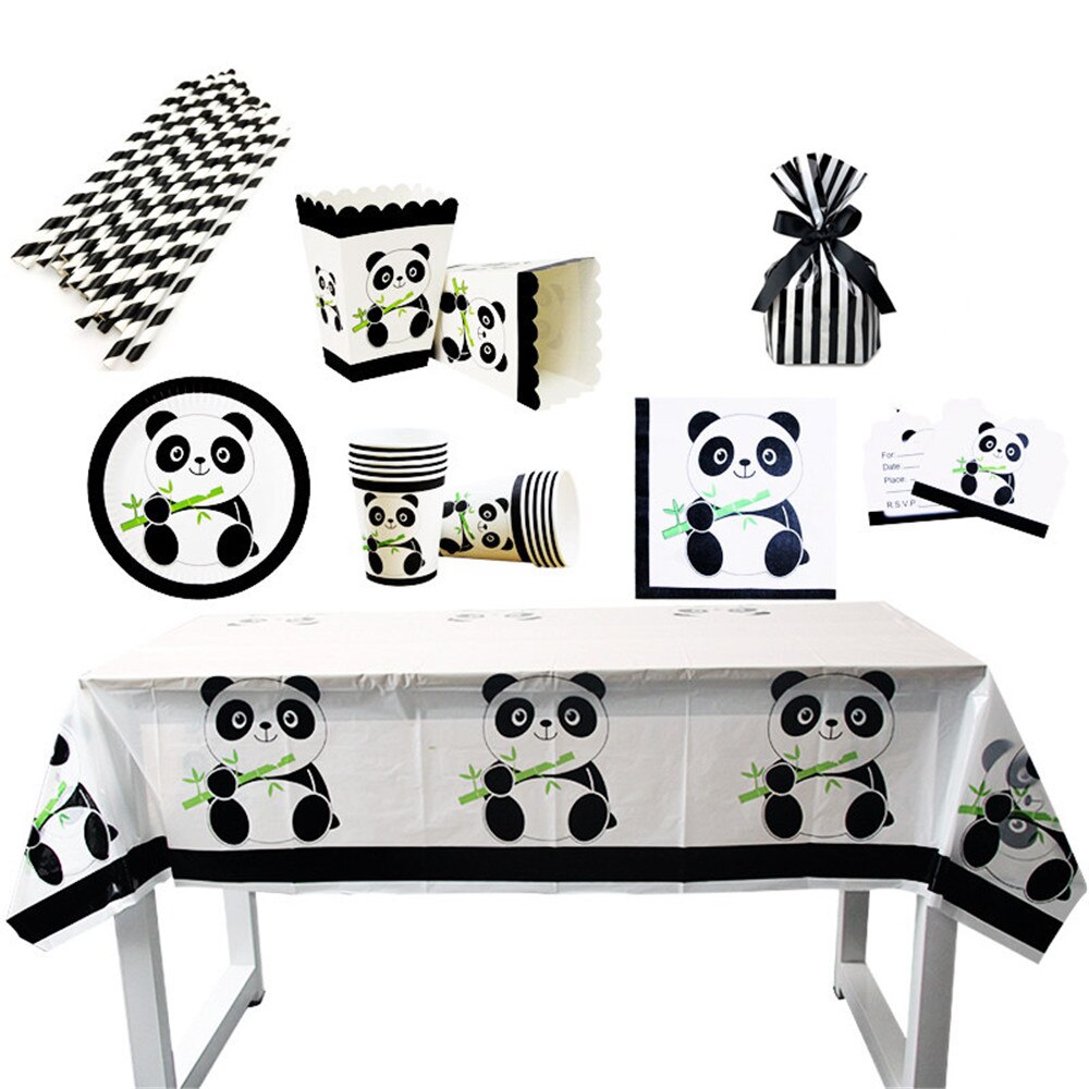 Cute Cartoon Panda Theme Tableware Birthday Party Disposable Plate Napkin Flags Cartoon Kids Favors Baby Shower Party Supplies