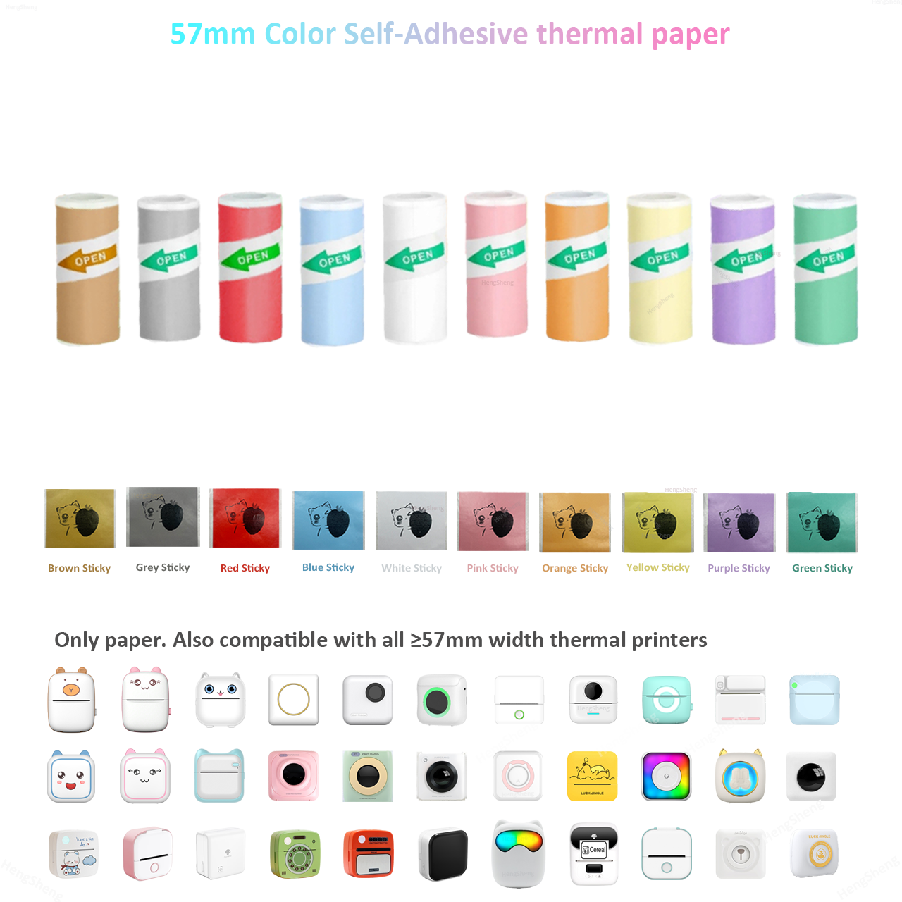 Thermopapier Mini-Druck selbstklebender Etikettenaufkleber für Mini-Drucker Pose Maschine Kind Kamera-Aufkleber 57 mm Breite Rollen: Gold