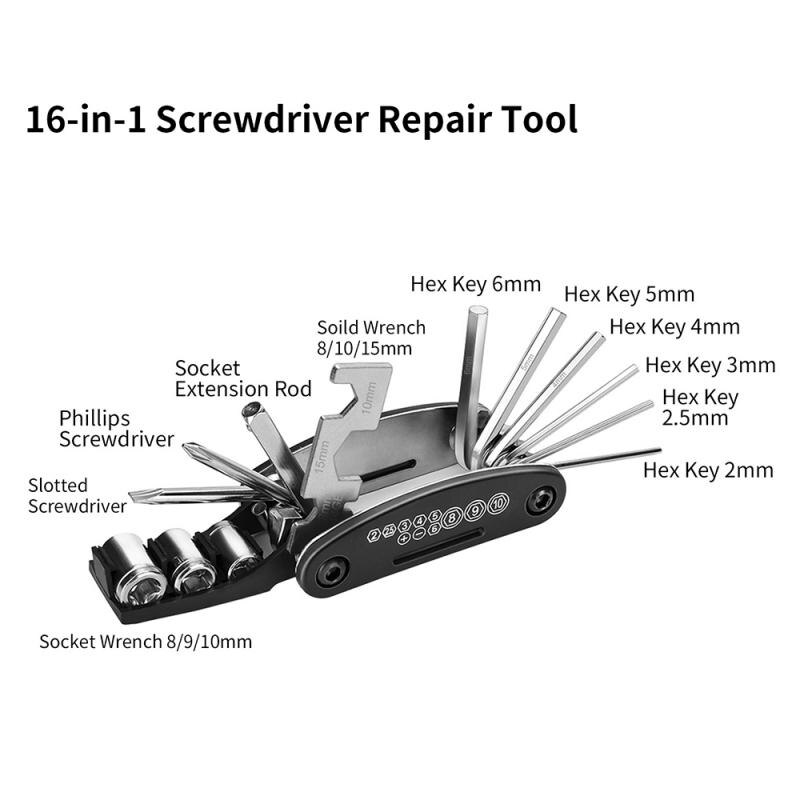 Multi 16 In 1 Bike Tyre Repair Kit Mountain Bike Cycle Puncture Tyre Pump With Bag Gas Cylinder Gauge MTB Repair Tools Kit Set