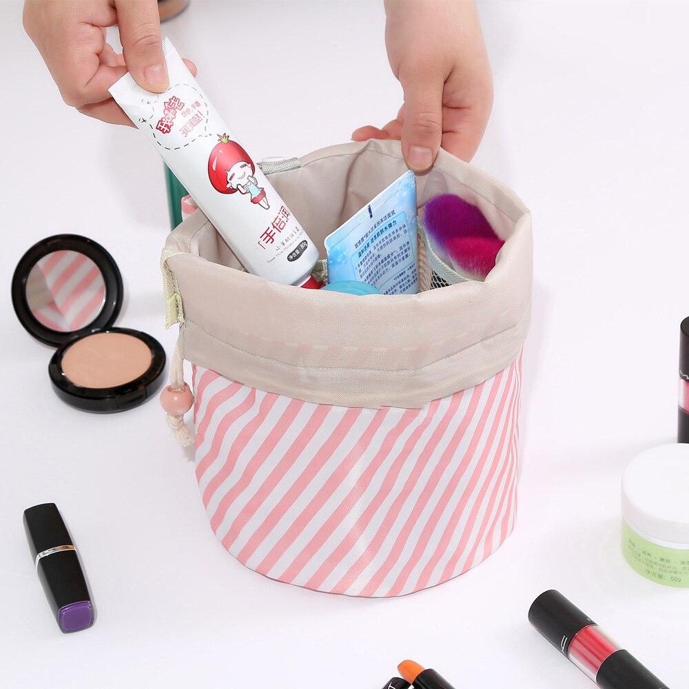 Women's Cosmetic Bag Color Cylinder Drawstring Waterproof Travel Cosmetic Bag Large Capacity Beauty Makeup Storage Toiletry Kit