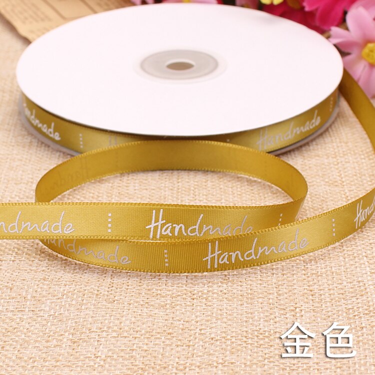9Mm Handgemaakte Brief Gedrukt Satijnen Linten Bruiloft Verjaardag Party Kerst Bloem Geschenkdoos Wikkelen Diy Cake Bakken Linten: Goud