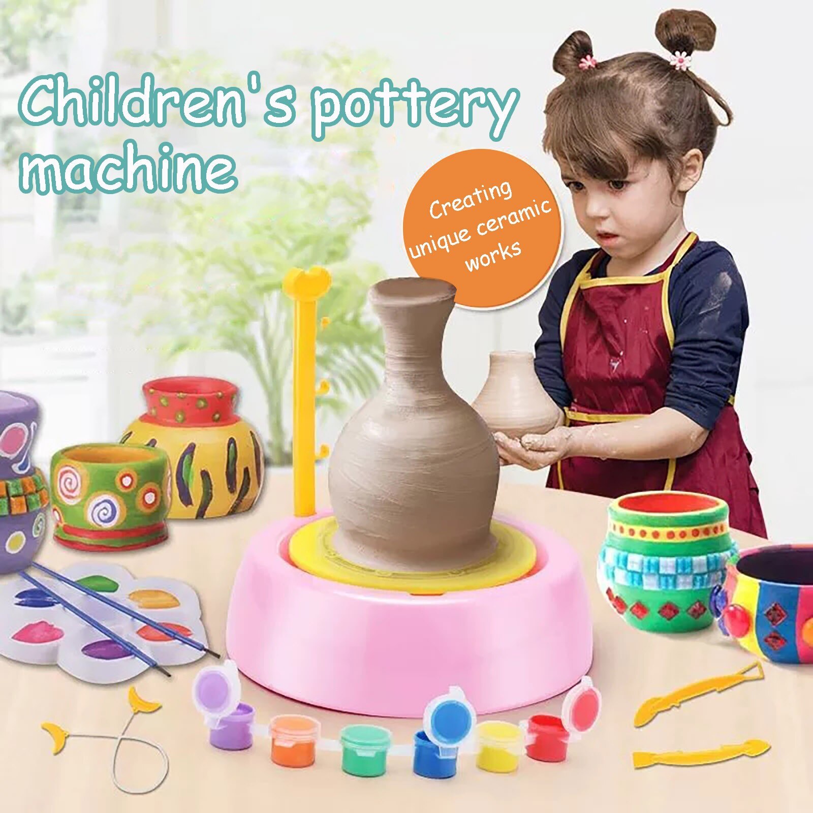 Máquina de alfarería de cerámica hecha a mano para niños, juguetes artesanales para niños y niñas, Mini ruedas de cerámica, manualidades, juguete educativo para niños pequeños