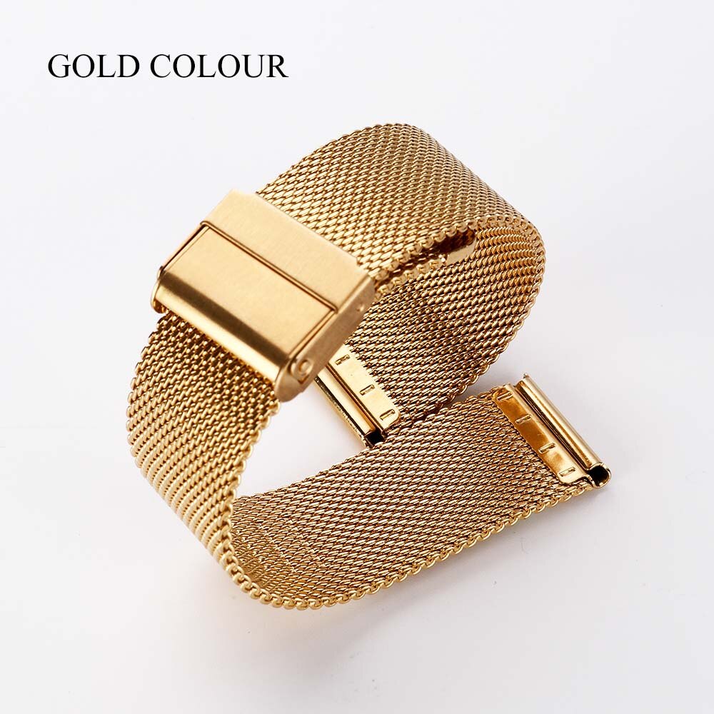 Milanese horlogeband 18mm 20mm 22mm universeel roestvrij staal metaal iwatch band band armband accessoires zwart roségoud zilver: Gouden kleur / 18mm
