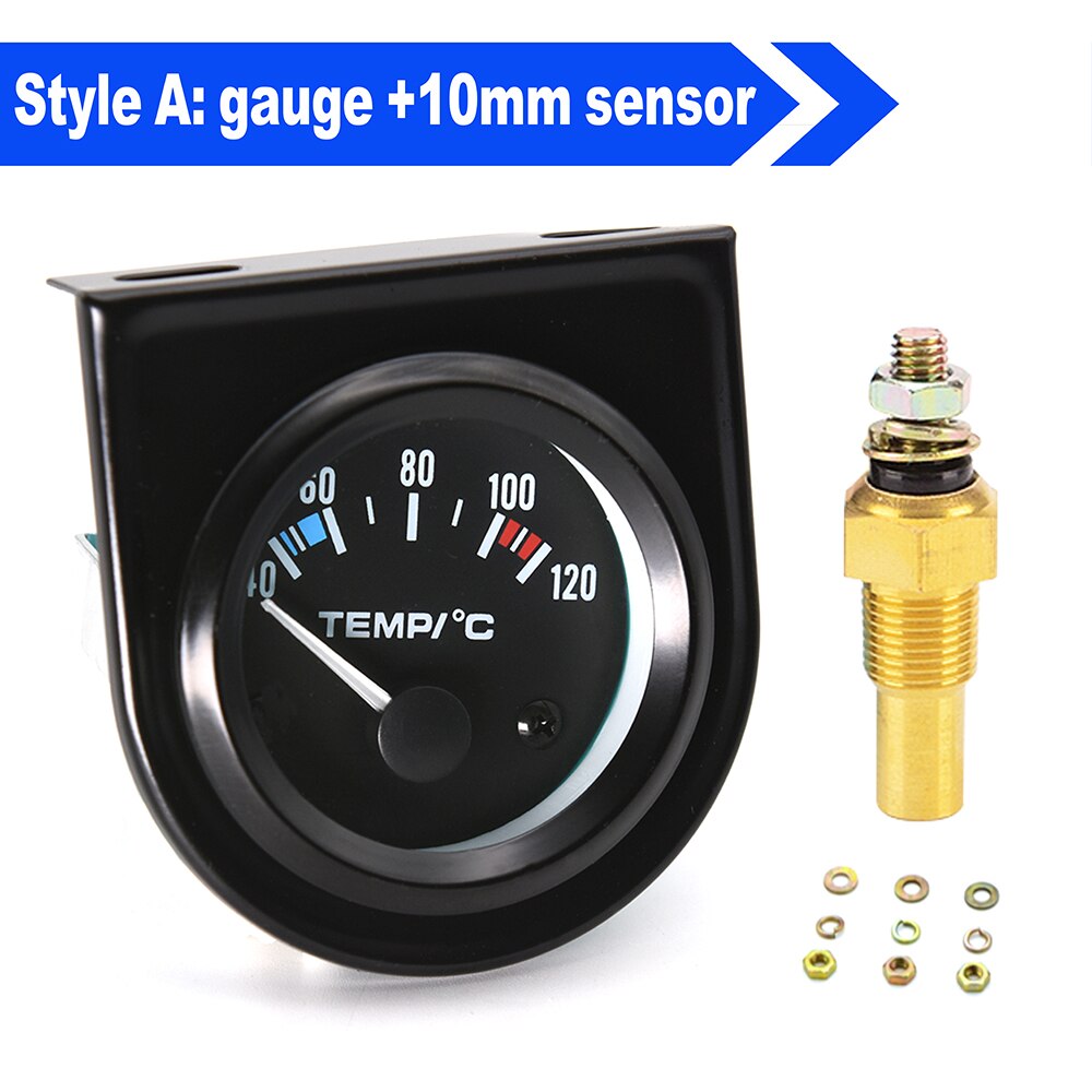 Car Gauge 52mm Water Temp Gauge + water temperature sensor 40~120 Celsius Centigrade Temperature Vehicle Meter Black Shell 12V