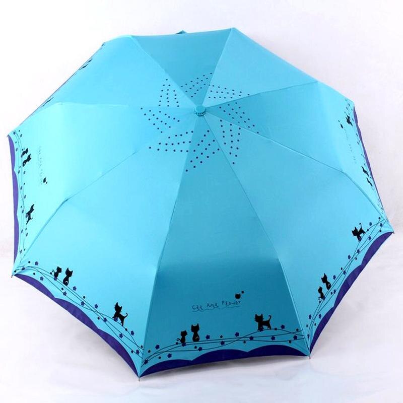Parapluie pliant automatique pour femmes, style chat et fleurs, ultraléger, coupe-vent, pluie de soleil