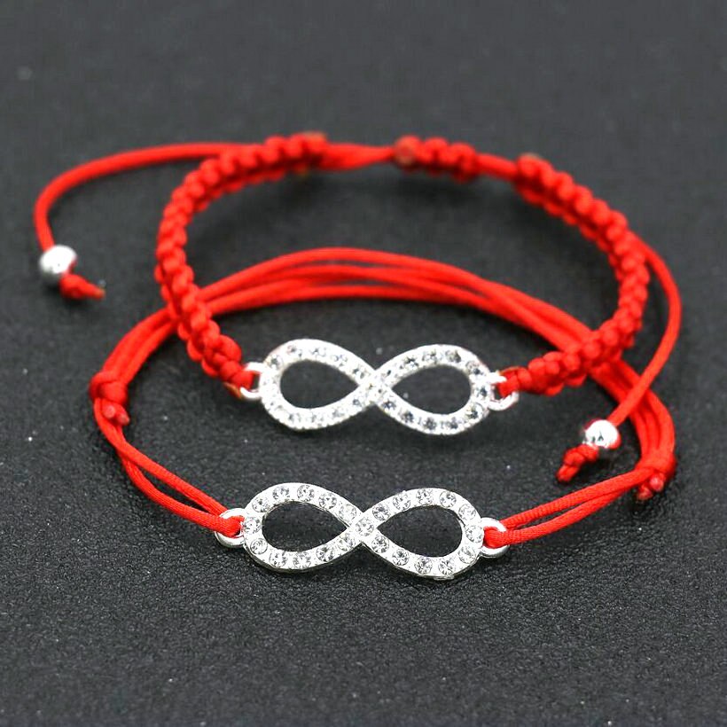 2 teile/satz Frauen Silber Farbe Kristall Zirkon 8 Unendlichkeit Armbinde flechten verrotten Seil Gewinde Armbinde Für Paare freundlicher Mädchen Liebe