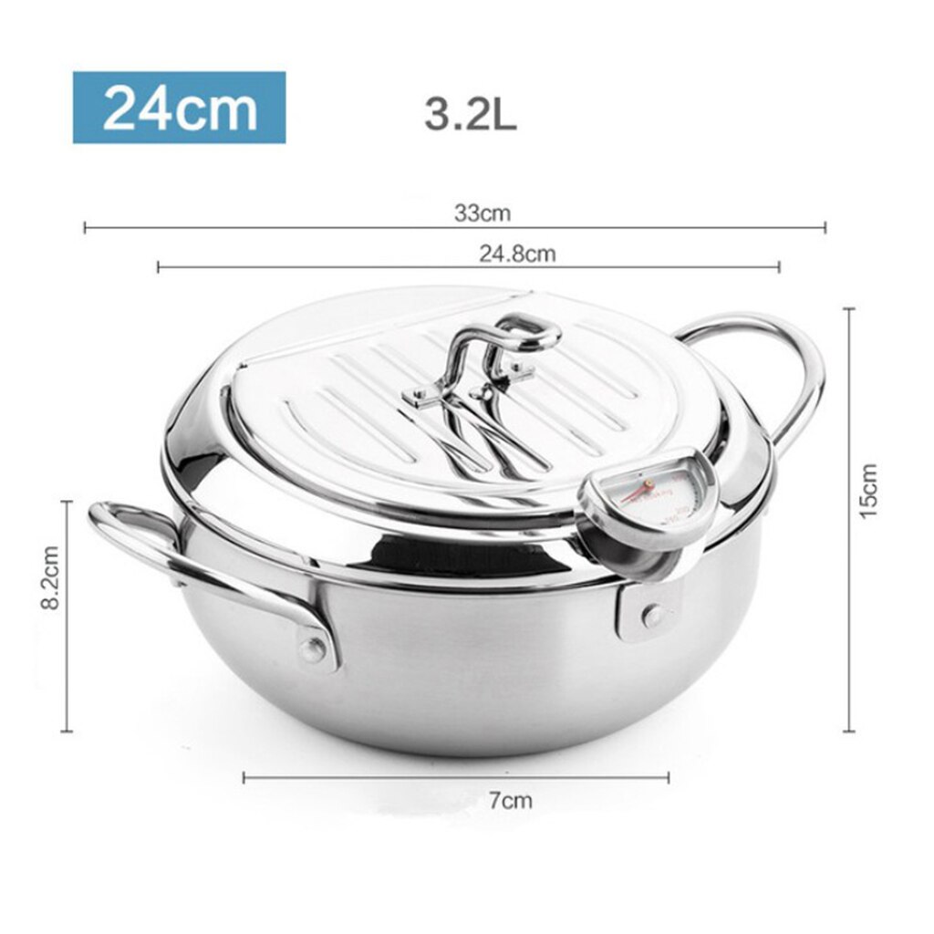Deep Frying Pot Drainage Temperature Controllable Tempura Fryer Pan 24cm