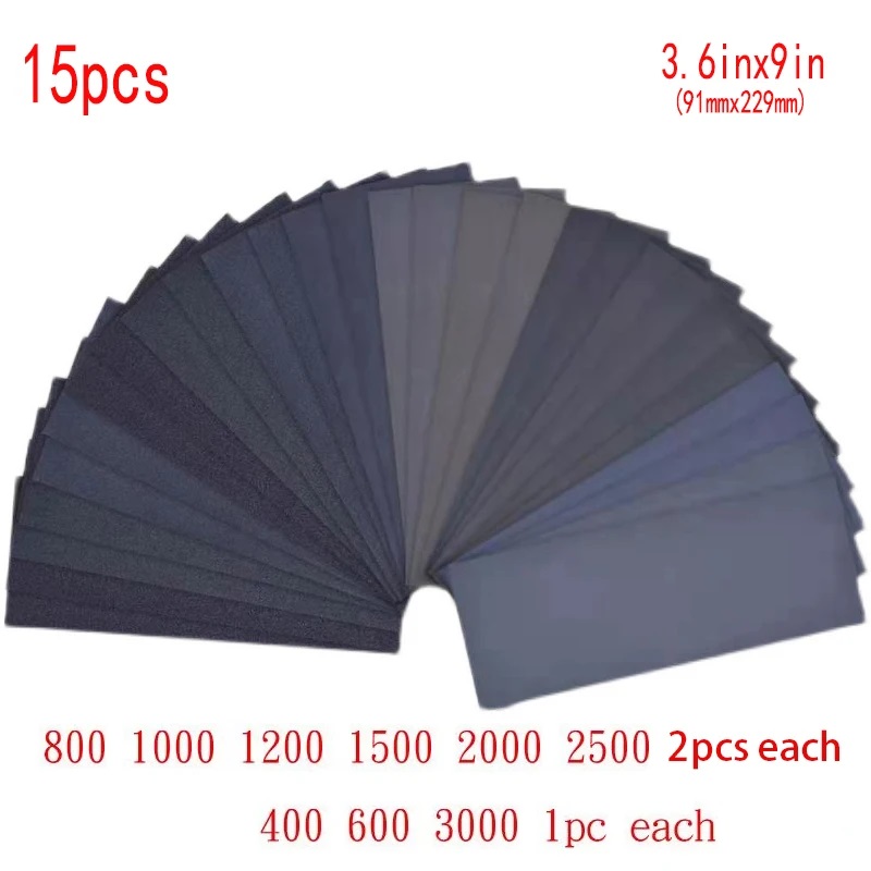15pcs 400-3000 Fine Sandpaper Assortment Wet Dry Sand Paper Variety Pack For Wood Sanding Metals Polishing Sheets Sanding Tool: Default Title