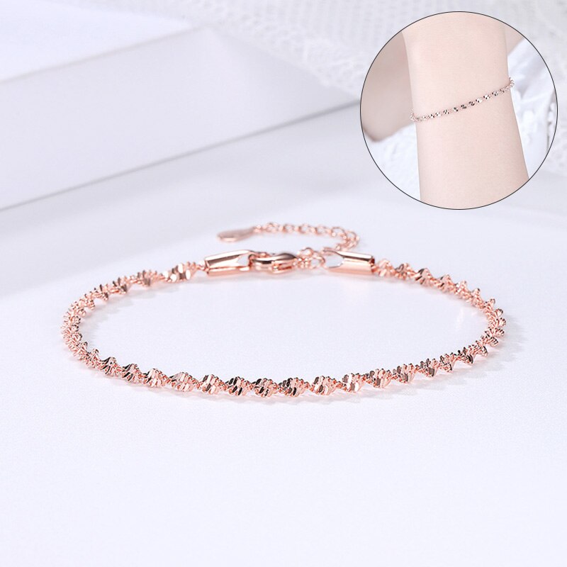 Spiral Wave Twisted Grain Bracelet Handmade Rose Gold Silvery Women Exquisite Wedding Jewelry