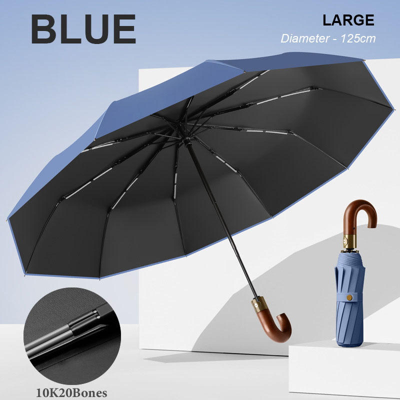 Paraguas automático de lujo reforzado para hombre, 30 huesos, resistente al viento, fuerte, 125CM, mango de madera grande, resistente al agua, para negocios