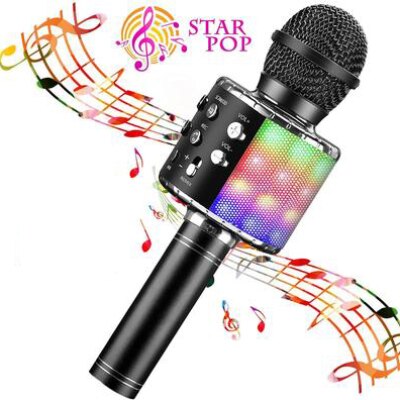 Draadloze Bluetooth Karaoke Microfoon Draagbare Handheld Speaker Home Ktv Speler Met Led Dance Lichten Opname Functie Voor Kid: Black