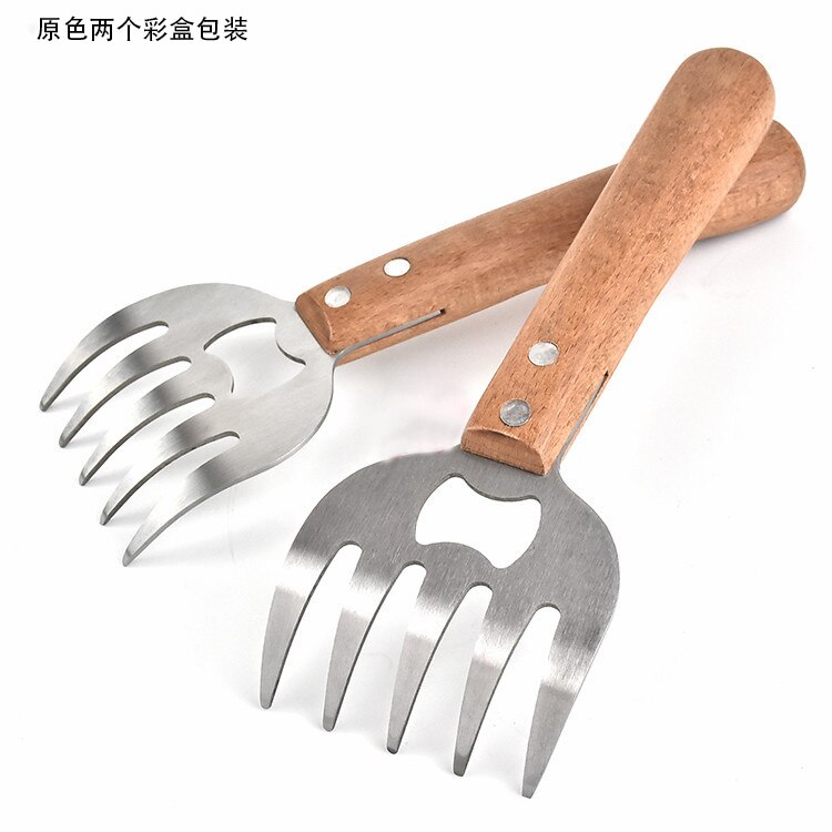 YOMDID Multifunctional Meat Separator BBQ Bottle Opening Tool Stainless Steel Meat Tearing Forks Bear Claw Meat Dividing Machine: Wood