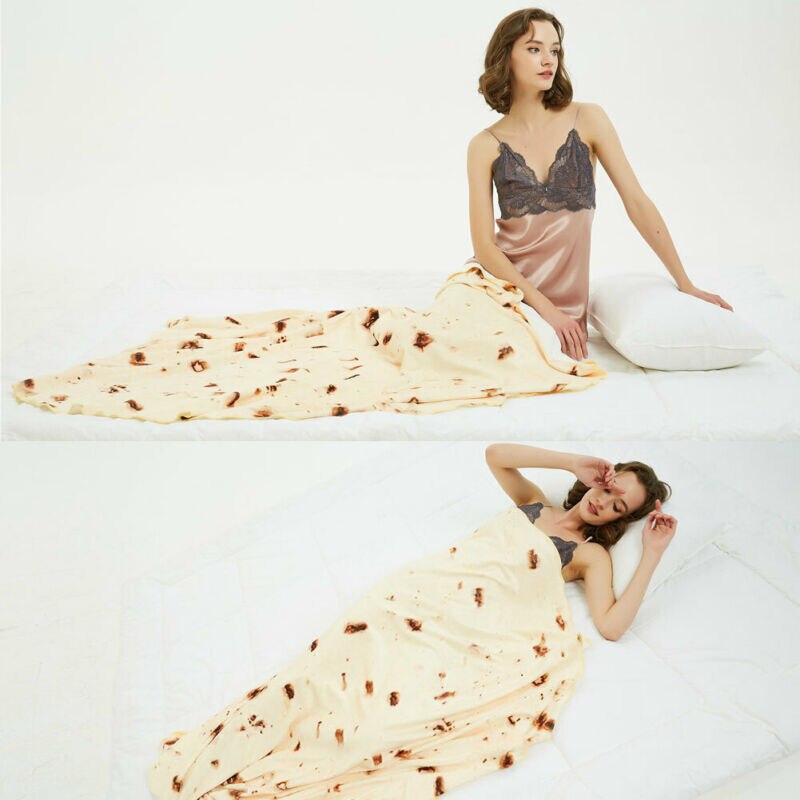 Superzachte ronde burrito deken, fleece deken met tortilla textuur