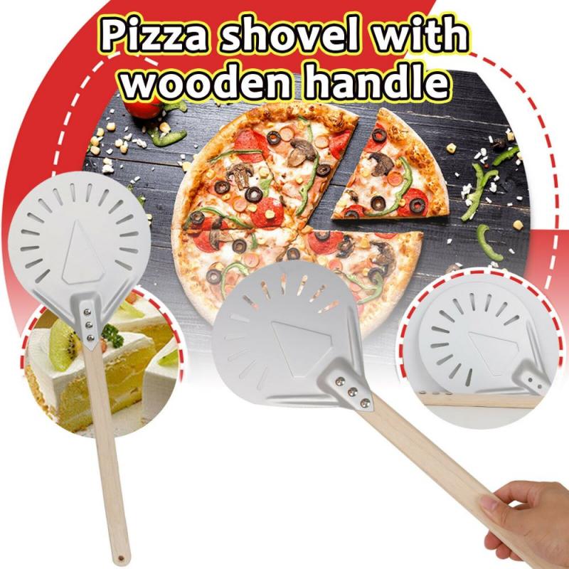 7 Inch Geperforeerde Pizza Draaien Schil Pizza Schop Aluminium Houten Handvat Pizza Schil Paddle Korte Pizza Tool Non Slip Handvat