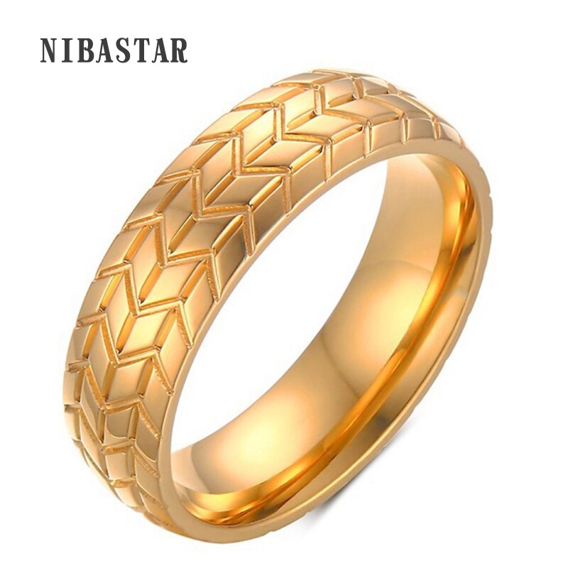 6MM Stainless Steel Tire Ring Gold Color European and American Style jewelry Personality Men's Ring
