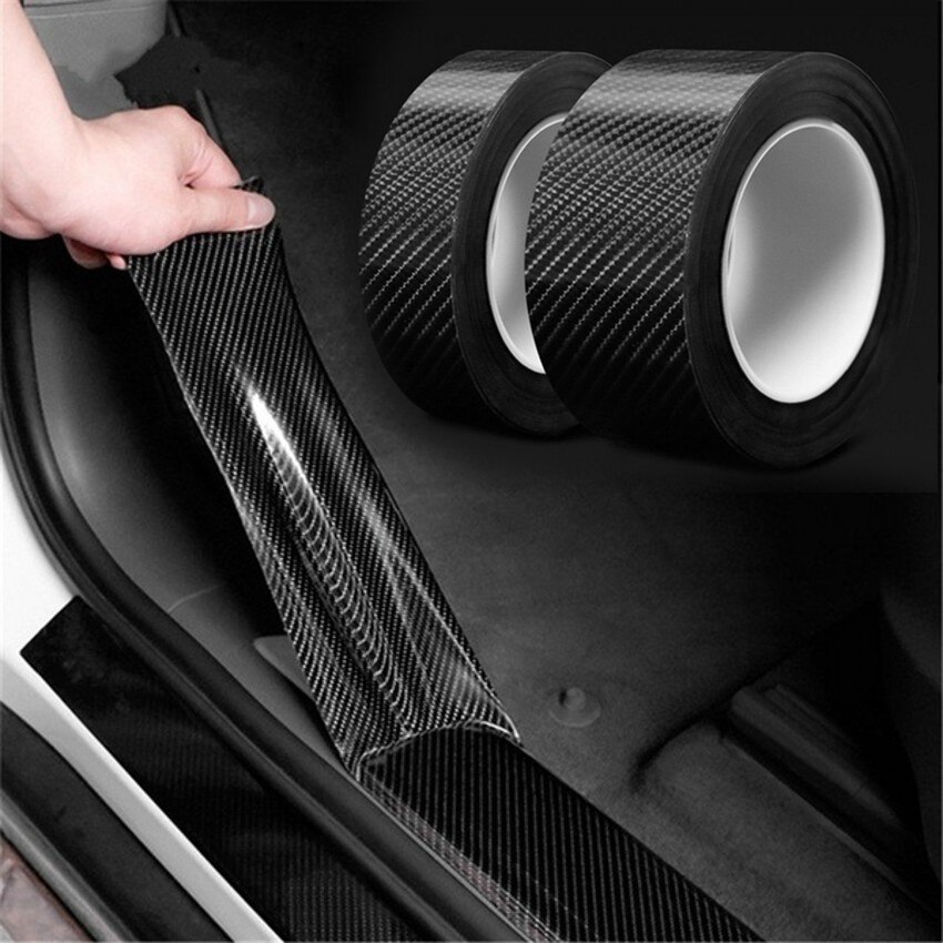3/5M Rolls Carbon Fiber Auto Sticker Anto Deur Kofferbak Beschermende Strip Auto Deur Drempel Anti Scratch Tape waterdichte Sticker