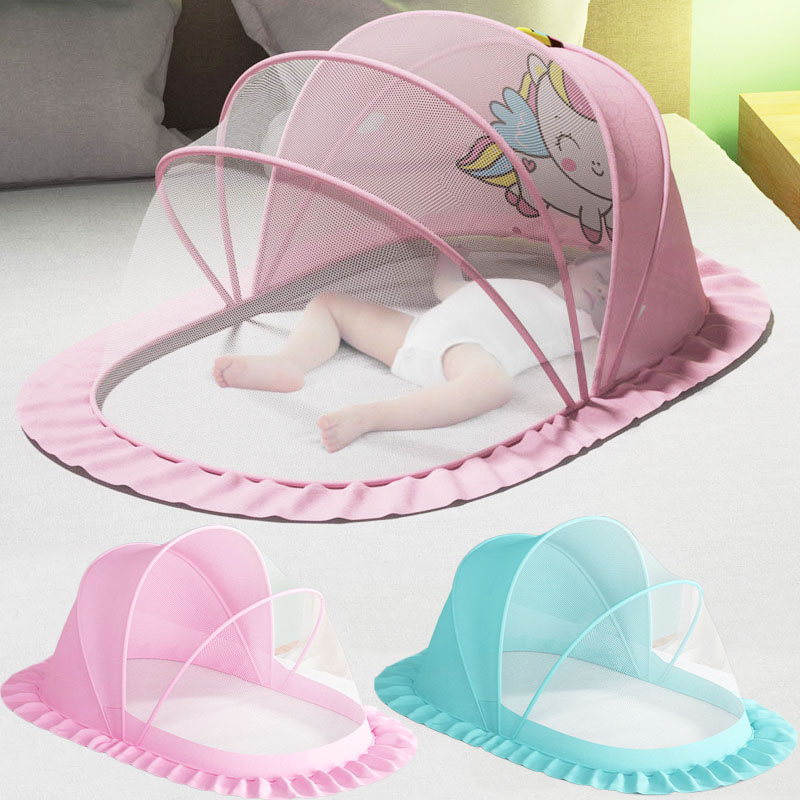 Summer Mosquito Net Baby Newborn Canopy Bed Net Stand Infant Cot Dome Mosquito Net Hang Bed Curtain Support Foldable Crib Tent
