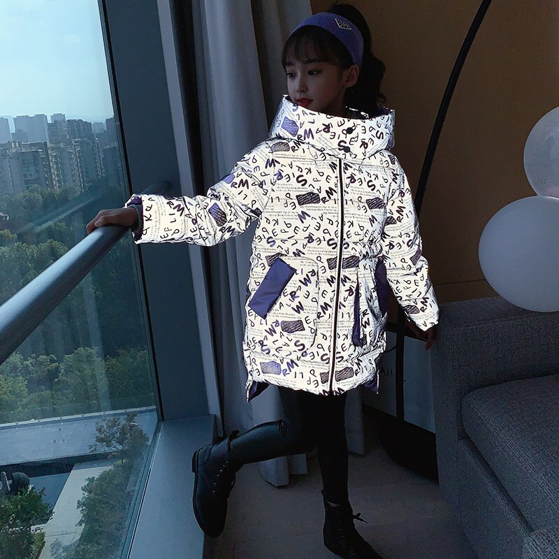 Veste réfléchissante de lumière pour filles, à la , sweat à capuche d'hiver, vêtements pour enfants de , vêtements d'extérieur pour 4-14 ans