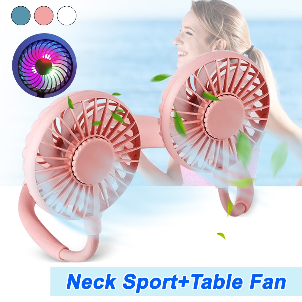Justerbar 7 blad mini usb genopladelig ventilator bærbar hals sport fan halsbånd skrivebord hånd air fan conditioner til værelse