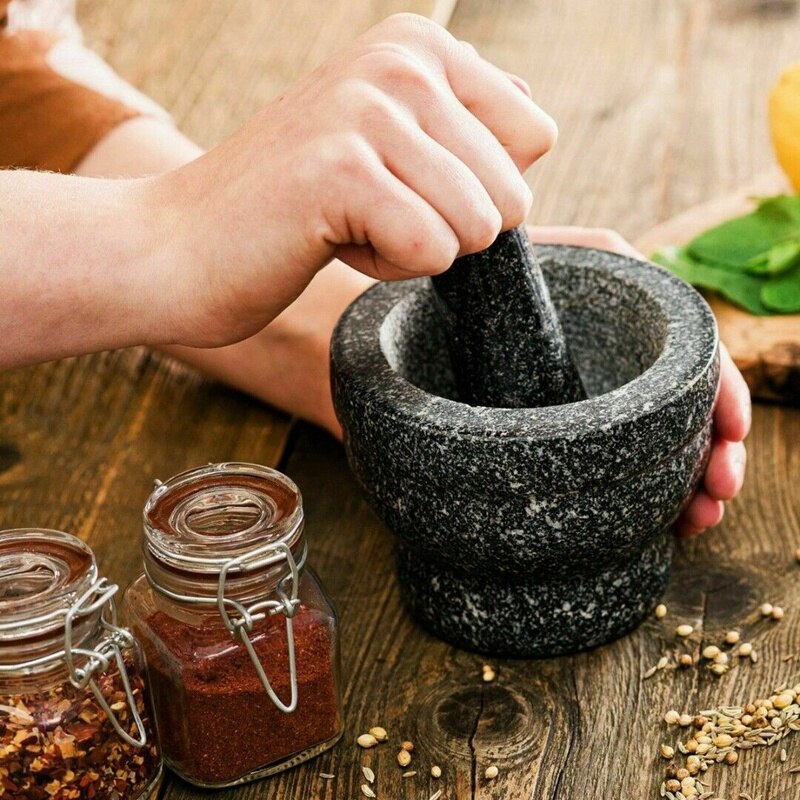 Granitt stamper & morter sett stein urt krydderkvern solid kvern kokesett