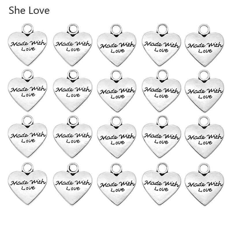 Chzimade 20 stk sølvfarve håndlavet metal hjerteformede beklædningsetiketter til tøj lavet med kærlighedskoder etiket diy sy håndværk