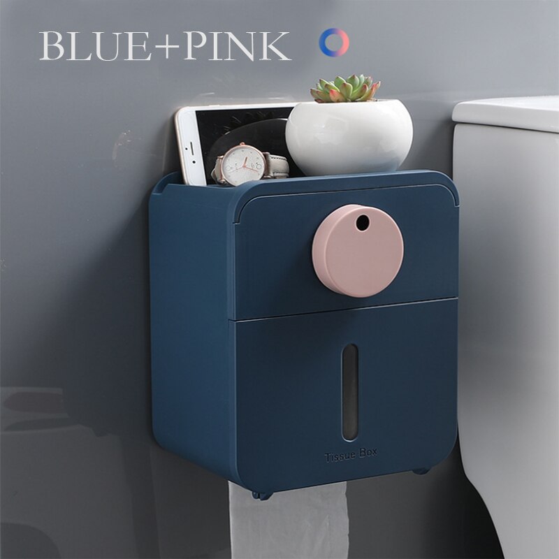 Distributeur mural de mouchoirs de salle de bains | Distributeur étanche de mouchoirs en papier multiplis, boîte de rangement de mouchoirs en papier avec tiroir: blue pink